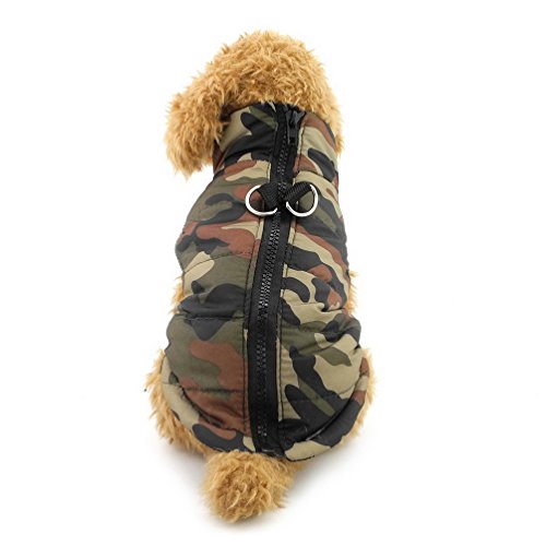 SELMAI Camo Impermeable Perro Pequeño Gato Abrigo de Invierno Chaleco Acolchado Chaqueta Arnés con Anillo en D Pet Puppy Puffer Abrigo Chihuahua Ropa de Clima frío Ropa de Niño Verde Militar L