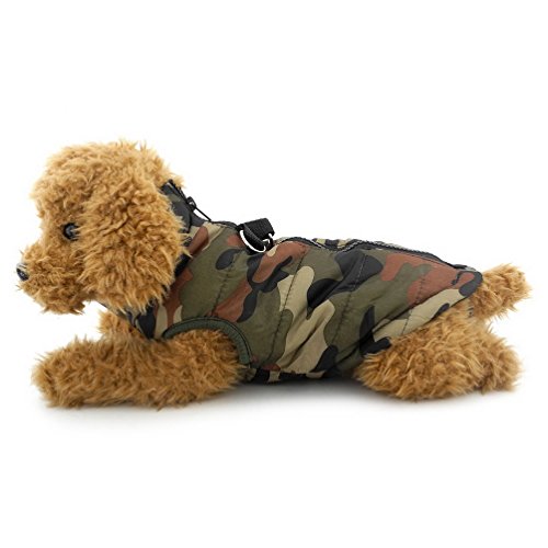 SELMAI Camo Impermeable Perro Pequeño Gato Abrigo de Invierno Chaleco Acolchado Chaqueta Arnés con Anillo en D Pet Puppy Puffer Abrigo Chihuahua Ropa de Clima frío Ropa de Niño Verde Militar L