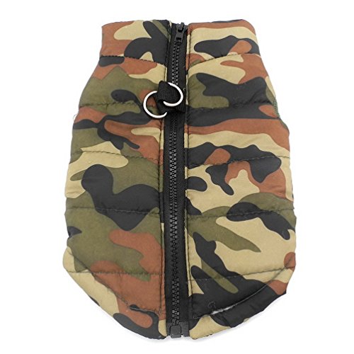 SELMAI Camo Impermeable Perro Pequeño Gato Abrigo de Invierno Chaleco Acolchado Chaqueta Arnés con Anillo en D Pet Puppy Puffer Abrigo Chihuahua Ropa de Clima frío Ropa de Niño Verde Militar L