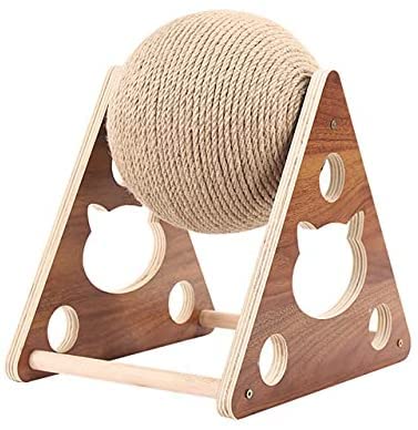 Senhilleu - Juguete para gatos de madera, bola de cuerda de sisal con bola de rascador de gato, bola interactiva para gatos (M)