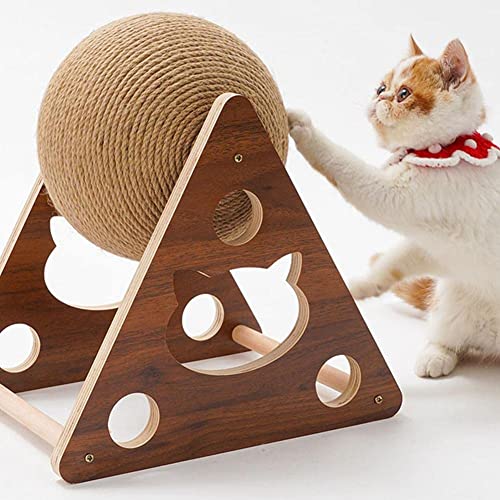 Senhilleu - Juguete para gatos de madera, bola de cuerda de sisal con bola de rascador de gato, bola interactiva para gatos (M)