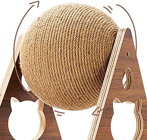 Senhilleu - Juguete para gatos de madera, bola de cuerda de sisal con bola de rascador de gato, bola interactiva para gatos (M)