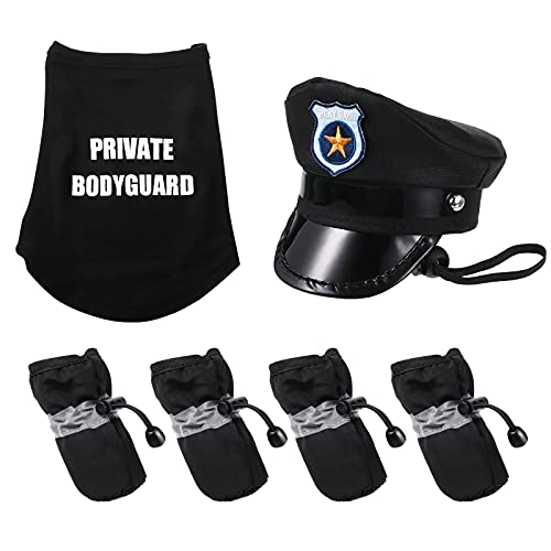 Set de Disfraz de Mascota de Seguridad Camiseta de Perro de Guardaespaldas Privado, Camiseta de Perro Policía, Sombrero y Zapatos Disfraz de Perro Gracioso Ropa de Perros Bonitos