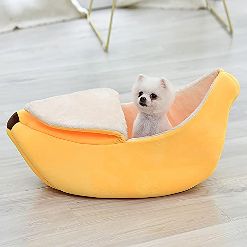 SFTYUFS Cama para gato de plátano, linda casa de perros, suave y cálido, sofá para dormir jugando descansando cama animal, cama cálida para gatos, gatitos, conejo, cama para perros pequeños