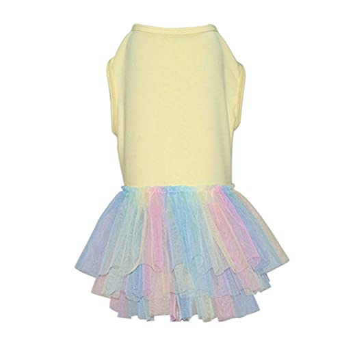 SHINROAD Perro mascota falda de gasa colorida dobladillo colorido vestir tela de fibra de leche perros tul princesa vestido para verano amarillo L