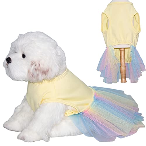 SHINROAD Perro mascota falda de gasa colorida dobladillo colorido vestir tela de fibra de leche perros tul princesa vestido para verano amarillo L