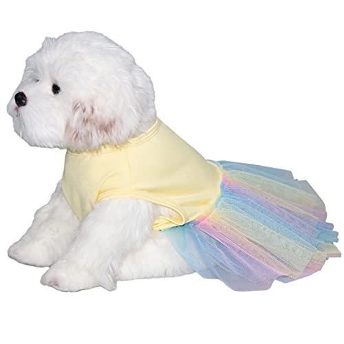 SHINROAD Perro mascota falda de gasa colorida dobladillo colorido vestir tela de fibra de leche perros tul princesa vestido para verano amarillo L