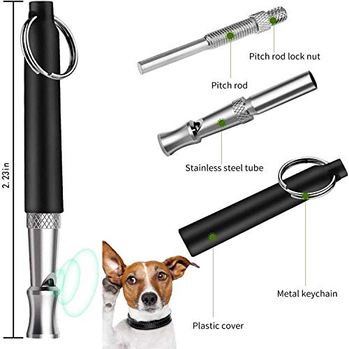 Silbato para perros, 2 silbatos ultrasónicos profesionales, accesorios para perros de frecuencia ajustable, kit de adiestramiento para dejar de ladrar, para el adiestramiento moderno de perros