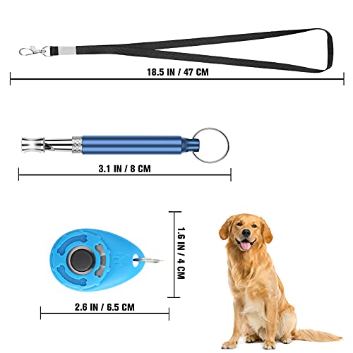 Silbato y clicker para entrenamiento de perros, silbato para perros con cordón, clicker para perros, kit de entrenamiento para mascotas, ideal para el entrenamiento de cachorros de mascotas (Blau)