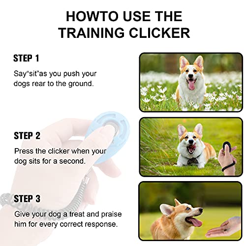 Silbato y clicker para entrenamiento de perros, silbato para perros con cordón, clicker para perros, kit de entrenamiento para mascotas, ideal para el entrenamiento de cachorros de mascotas (Blau)