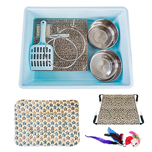 SIVEIS Juego de Accesorios para Jaulas para Gatos Contiene Cama Colgante para Mascotas,Cama de Felpa,Cajas de arena para Gatos,Almohadilla para Rascar Gatos,Juguetes para Gatos,kit de inicio de gato