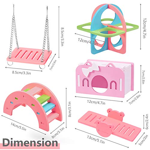 Skylety Juego de 5 Juguetes de Hámster Incluye Casa Puente de Arcoiris Balancín Columpio Colgante Escalera Juguetes de Ejercicio Físico para Hámster Mascotas Pequeñas Jaulas DIY (Rosa) (Rosa)