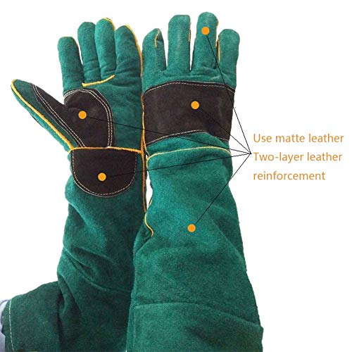 SLM-max Invierno Guantes,Anti-mordidas, Protectores Verdes de Cuero extralargos para atrapar Perros, Gatos, Reptiles, de protección contra mordeduras de Animales