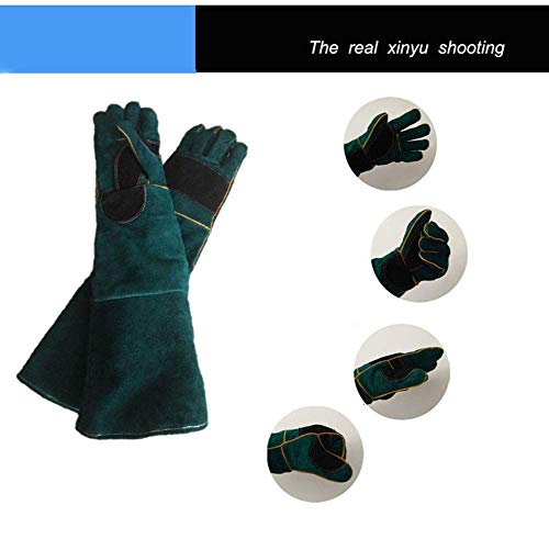 SLM-max Invierno Guantes,Anti-mordidas, Protectores Verdes de Cuero extralargos para atrapar Perros, Gatos, Reptiles, de protección contra mordeduras de Animales