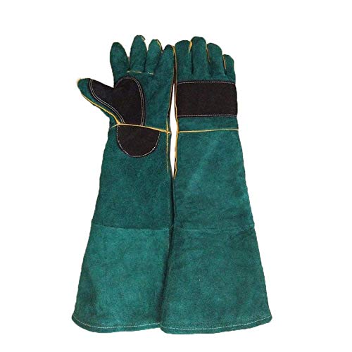 SLM-max Invierno Guantes,Anti-mordidas, Protectores Verdes de Cuero extralargos para atrapar Perros, Gatos, Reptiles, de protección contra mordeduras de Animales