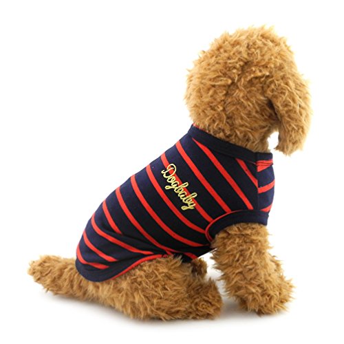 SMALLLEE_LUCKY_STORE Chaleco de Rayas para Perros pequeños para Mascotas, Camiseta de Campamento de Perrito, a Rayas, Ropa de Chihuahua, Color Rojo S