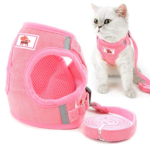 smalllee_Lucky_Store - de Pana arnés y Correa para Gatos antiescape Anti tirones arnés y correaes para Perros pequeños,Reflectante no se escapen Ajustable, Chaleco para Cachorros,Rosado,XS