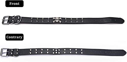 SNFHL Collar para Perro de Cuero con Pinchos, Collar Ajustable para Mascotas con Calavera Fresca, Dos Filas de Collar Cachorro Cuero con Remaches de Bala,S 14.4-18.1/36.5-46cm Black