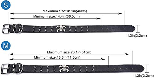 SNFHL Collar para Perro de Cuero con Pinchos, Collar Ajustable para Mascotas con Calavera Fresca, Dos Filas de Collar Cachorro Cuero con Remaches de Bala,S 14.4-18.1/36.5-46cm Black