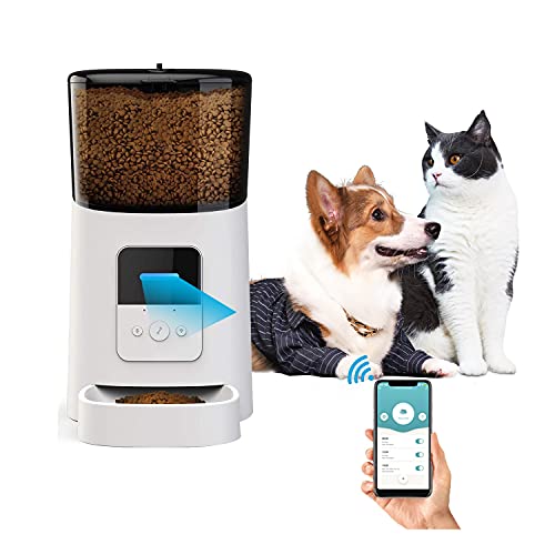 socio 6L Comedero Automático para Perros y Gatos, Alimentador automático WiFi Temporizadory Aplicación de Control Remoto 1-6 Comidas por día(Blanco)