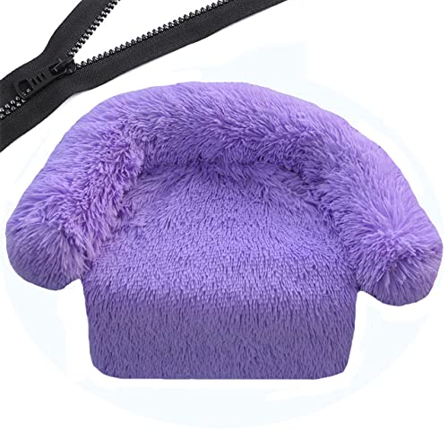 Sofá Cama con Cremallera para Perros Funda extraíble Sofá Cama para Perros Lavable Felpa Perros Perrera Invierno Cálido Dormir Mascotas Nido Cojín Perro-Morado, W80CMxL100CMxOD105CM