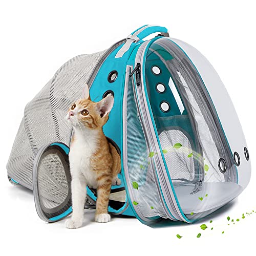 SOURCER Mochila transportadora de gatos grande, frontal y trasera, doble expandible, transparente, para perros pequeños de hasta 9 kg, mochila para gatos gordos.