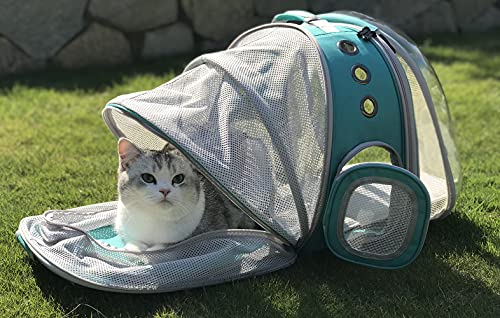 SOURCER Mochila transportadora de gatos grande, frontal y trasera, doble expandible, transparente, para perros pequeños de hasta 9 kg, mochila para gatos gordos.