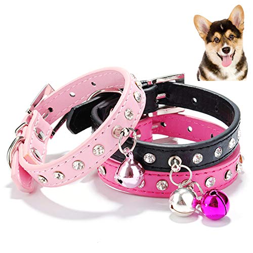 SpirWoRchlan Collar de campana ajustable para perro con diamantes de imitación de piel suave para el cuello, color morado S