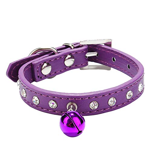 SpirWoRchlan Collar de campana ajustable para perro con diamantes de imitación de piel suave para el cuello, color morado S