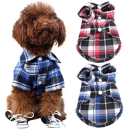 strimusimak Cute Pet Dog Puppy Plaid Shirt Coat Clothes T-Shirt Top Apparel Size XS S M L