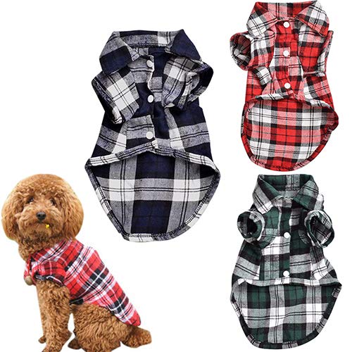 strimusimak Cute Pet Dog Puppy Plaid Shirt Coat Clothes T-Shirt Top Apparel Size XS S M L