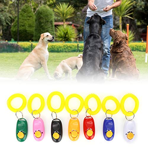 stronerliou 7 Piezas Mascota Perro Gato Cachorro muñeca Ajustable Clicker Entrenador guía de Entrenamiento con Anillo de Goma