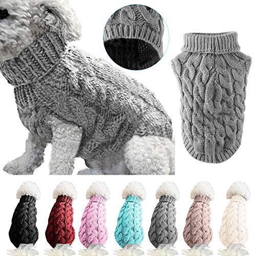 Suéter de punto de cuello alto para perros y mascotas, abrigo de invierno, cálido y grueso, ropa de ganchillo para perros pequeños, medianos, grandes, cachorros, gatos (S, gris)