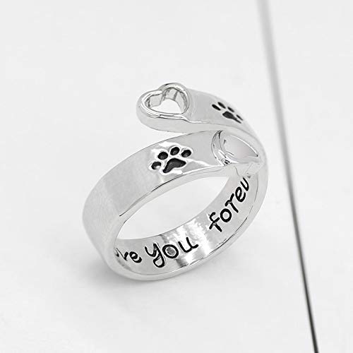 SUNYUAN Anillo para mascotas, diseño de pata de perro, orejas de gato, alas de conejo, corazón anillo de joyería de animales