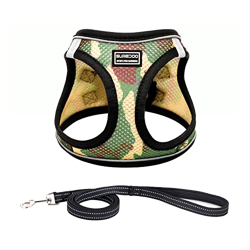 Suredoo Arnés Perro Pequeños Arnés Antitirones Reflectante Cómodo Transpirable Arneses Chaleco para Cachorros, Perros Pequeños y Gatos (XS, Camo Verde)