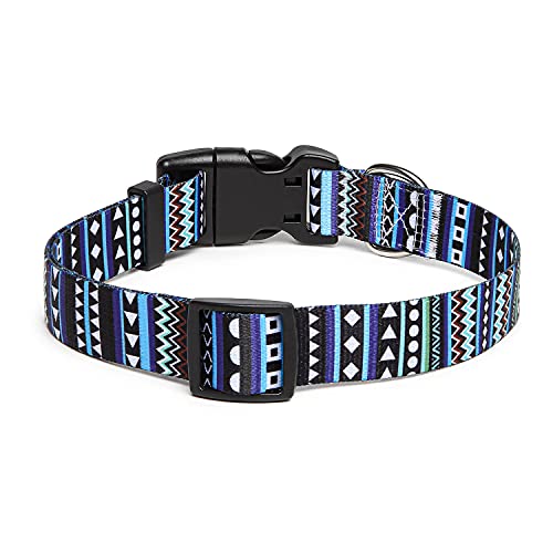 Suredoo Collar Perro, Ajustable y Resistente con Patrones de Moda, Collar Nylon Cómodos para Perros Pequeños Medianos Grandes, Cachorros (L, Azul)