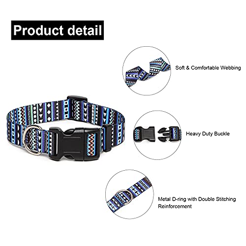 Suredoo Collar Perro, Ajustable y Resistente con Patrones de Moda, Collar Nylon Cómodos para Perros Pequeños Medianos Grandes, Cachorros (L, Azul)