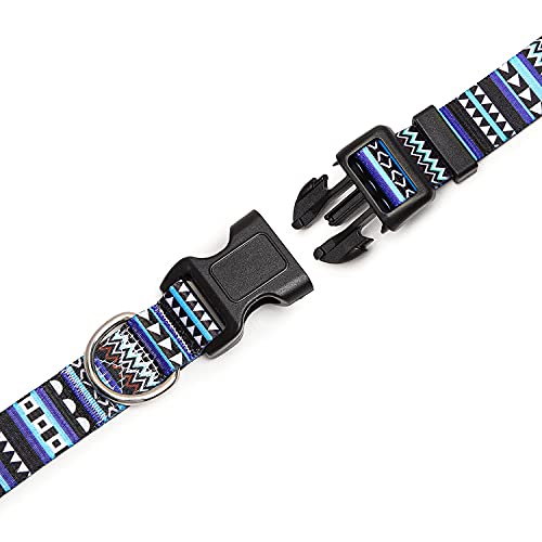 Suredoo Collar Perro, Ajustable y Resistente con Patrones de Moda, Collar Nylon Cómodos para Perros Pequeños Medianos Grandes, Cachorros (L, Azul)