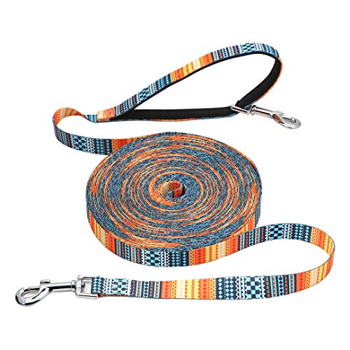 Suredoo Correa de Adiestramiento para Perros, Correa Perro Larga de Doble Extremo con Mango Suave Acolchado para Paseo Camping (4.5M, Amanecer)