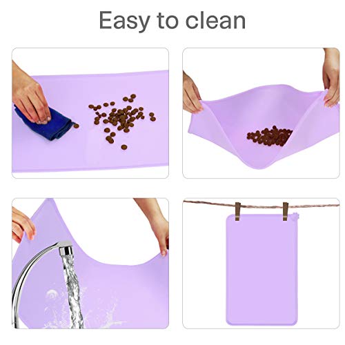 Taglory Alfombrilla de Silicona para Comederos de Perros y Gatos, Antideslizante Impermeable Tapete para Comer de Mascota, Alfombrillas con Borde 47x30cm Morado