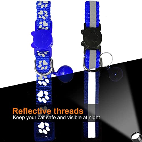 TagME Collar de Gato Personalizado, Reflectante Collares para Gatos con Cascabeles y Hebilla Seguro de Liberación Rápida, 2 Piezas Azul Oscuro