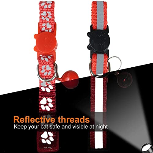 TagME Collar de Gato Personalizado, Reflectante Collares para Gatos con Cascabeles y Hebilla Seguro de Liberación Rápida, 2 Piezas Rojo