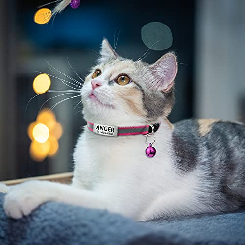 TagME Collar de Gato Personalizado, Reflectante Collares para Gatos con Cascabeles y Hebilla Seguro de Liberación Rápida, 2 Piezas, Rosa Brillante