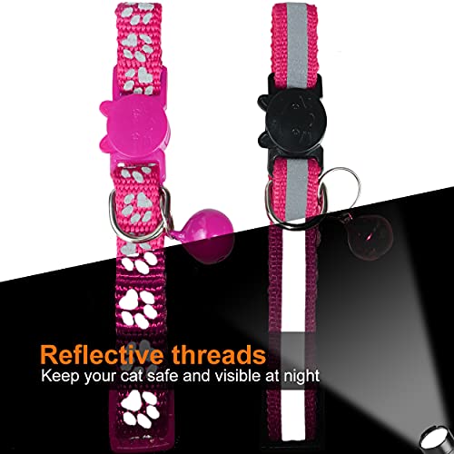 TagME Collar de Gato Personalizado, Reflectante Collares para Gatos con Cascabeles y Hebilla Seguro de Liberación Rápida, 2 Piezas, Rosa Brillante