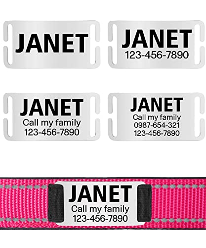 TagME Personalizado Nylon Collares para Perros, Ajustable Reflectante Collar Perro con Acolchados, Etiqueta de Acero Inoxidable Nombre Grabado y Número de Teléfono, Rosa