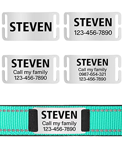 TagME Personalizado Nylon Collares para Perros, Ajustable Reflectante Collar Perro con Acolchados, Etiqueta de Acero Inoxidable Nombre Grabado y Número de Teléfono, Turquesa