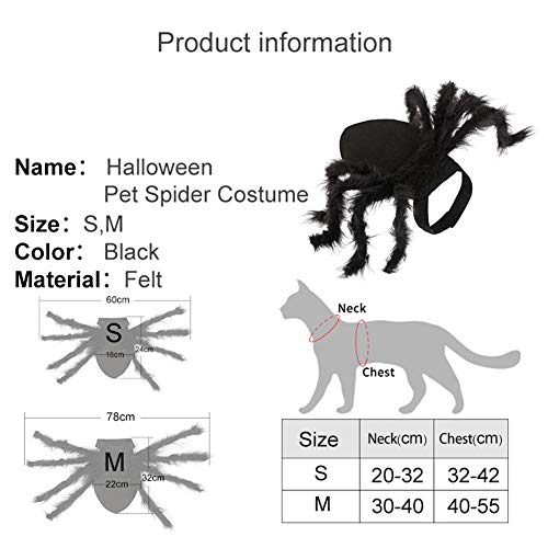 TAKEFUNS Disfraz de Tarántula de Halloween, disfraz de perro araña, patas artificiales de araña, ropa de fiesta de Halloween, ropa de carnaval, trajes de cosplay cálidos para gatos, talla M