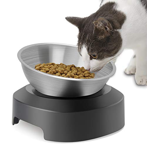 TANGN Cuencos Antideslizantes de Acero Inoxidable para Gatos, Cuenco de Comida Agua 15° Inclinados para Gatos Anti Vomito Amigable con Bigotes, Apto para Lavavajillas