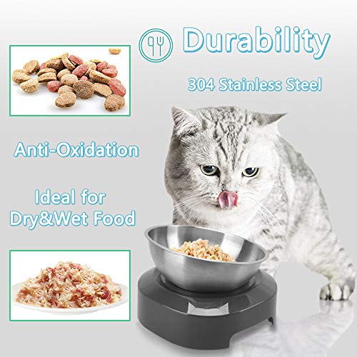 TANGN Cuencos Antideslizantes de Acero Inoxidable para Gatos, Cuenco de Comida Agua 15° Inclinados para Gatos Anti Vomito Amigable con Bigotes, Apto para Lavavajillas