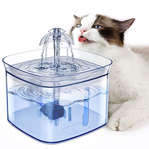 Tarnel Fuente para Gatos, Fuente para Mascotas, Transparente Fuente para Perros de Nivel de Agua y 3 filtros de carbón Activado Bebedero automático Gato con luz LED, 3.5L